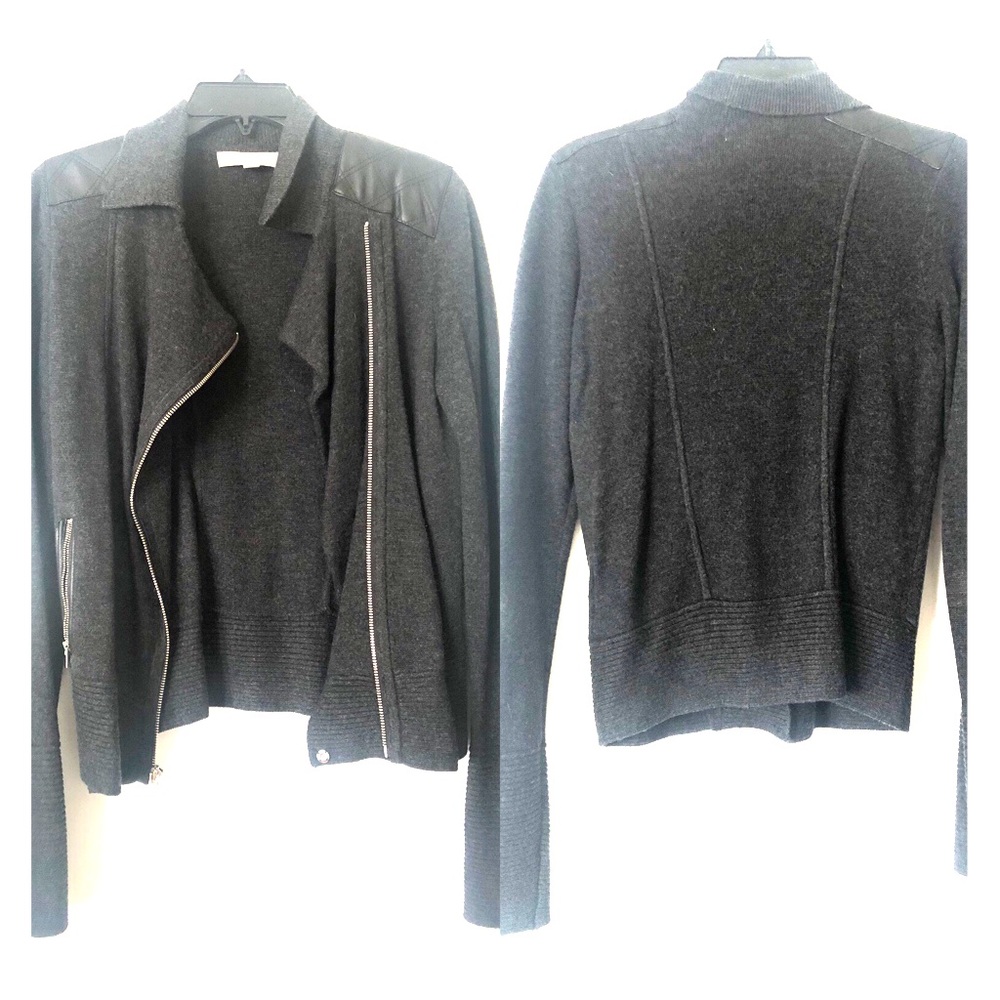 Merino wool blend moto sweater